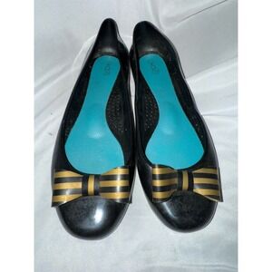 Oka-B Women's Black Ballet Flats Size 9 w/ Striped Bow Casual Shoes eco friendly